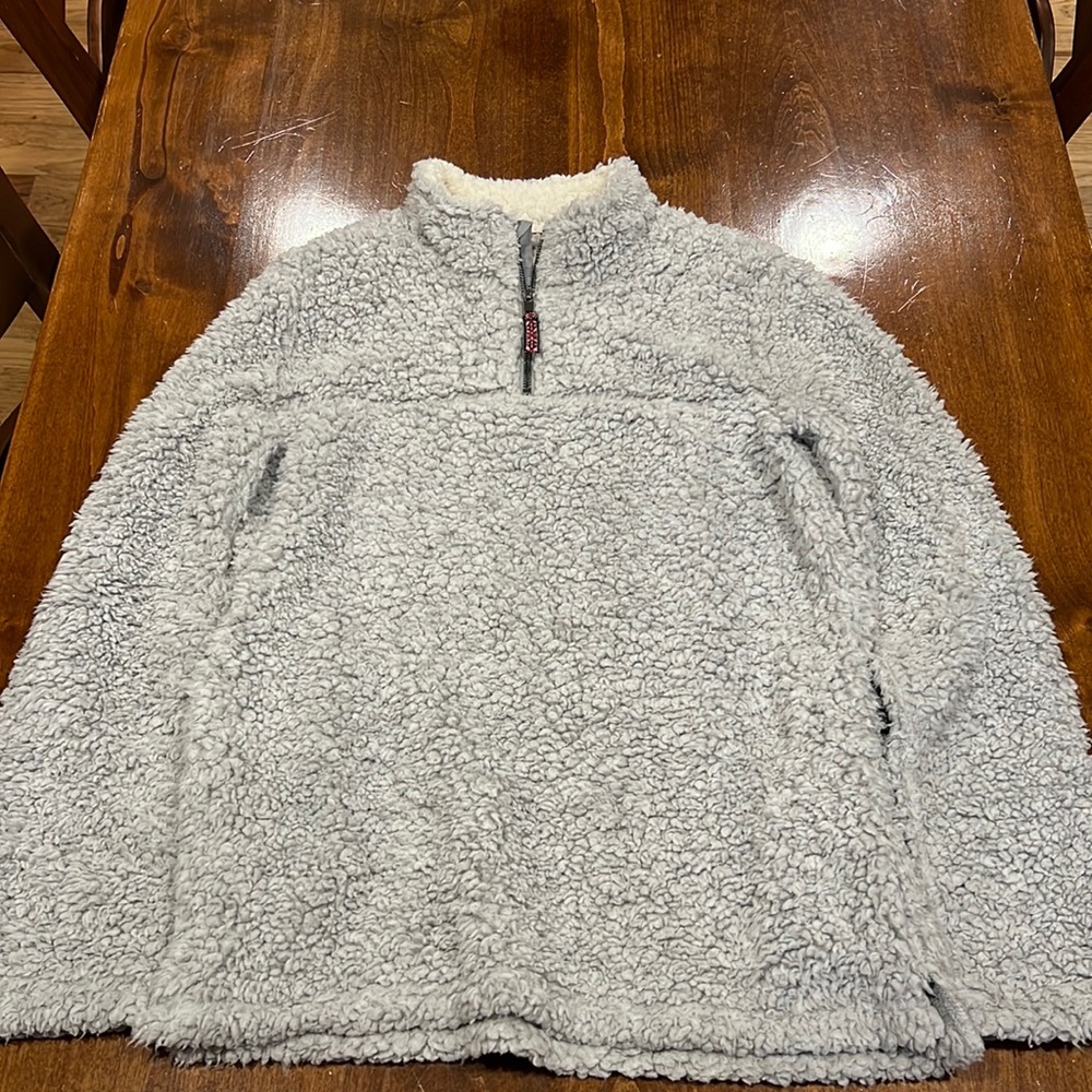 Girls Sherpa style quarter zip jacket Light grey size 14/16 excellent condition